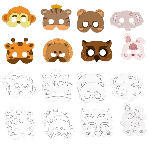 Zcbzbn Masken zum bemalen Kinder Set (24 Pieces) - Tiermasken zum bemalen & Gesichtsmaske Kinder, Blank Animal Masks for DIY Painting, Suitable for Birthday, Halloween, Christmas von Zcbzbn