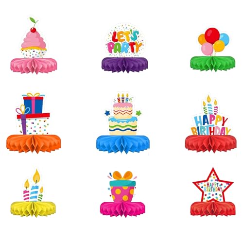 Zcbzbn9 Packung Geburtstag Party Tischdekorationen, Bunte Waben Tischschmuck, Happy Birthday Partei Dekorationen, Honeycomb Centerpieces, Tischkultur von Zcbzbn
