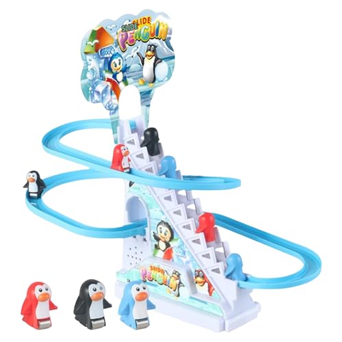 Penguin Go Racer Track-Spielzeug, elektrisches Pinguin-Klettertreppenspielzeug, unterhaltsame Spiele für Kinder mit Rutsche, Schwein/Bär/Pinguin-Tierachterbahn-Spielset für Kleinkinder und Kinder von Zceplem