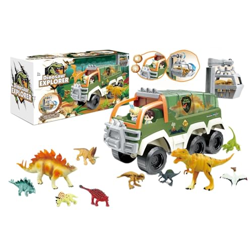 Zceplem Dinosaurierautos,Dinosaurierauto | Tiertransporter mit Ton und Licht,Autospielzeug mit Dino-Figuren, Dinosaurier-Spielset für Jungen und Mädchen, Weihnachtsstrumpffüller für Kinder von Zceplem