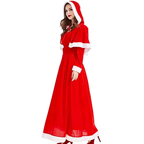 Zceplem Frau Weihnachtsmann Kostüm,2-teiliges Damen-Weihnachtskleid-Kostüm - Weiches, langärmliges Weihnachtskleid mit Umhang für Familientreffen, Maskerade, Abschlussballgeschenk von Zceplem