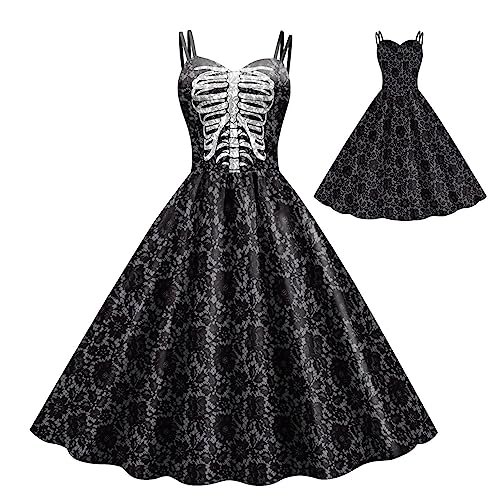 Zceplem Halloween-Kleider, Gothic-Cosplay-Outfits für Damen, weiches Halloween-Gothic-Kleid für Damen von Zceplem