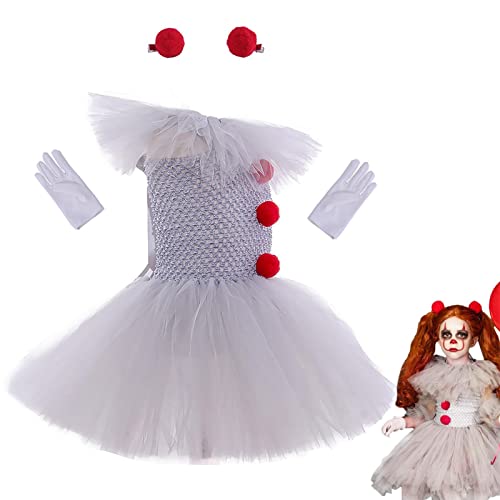 Zceplem Mädchen-Clown-Kostü, niedliche Tutu-Kleider mit Handschuhen und roter Haarnadel, Tutu-Kostü für Mädchen, Kinder-Halloween-Kostü, Kinder-Clown-Cosplay-Kostüme für Mädchen, Halloween-Cosplay von Zceplem