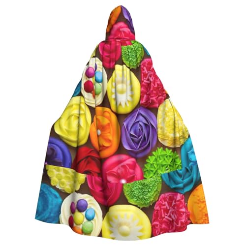 Zcmkjlg Farbenfroher Cupcake-Umhang mit Regenbogenblumen, Kuchendruck, für Erwachsene, Halloween, Themenpartys, Umhang für Maskerade von Zcmkjlg