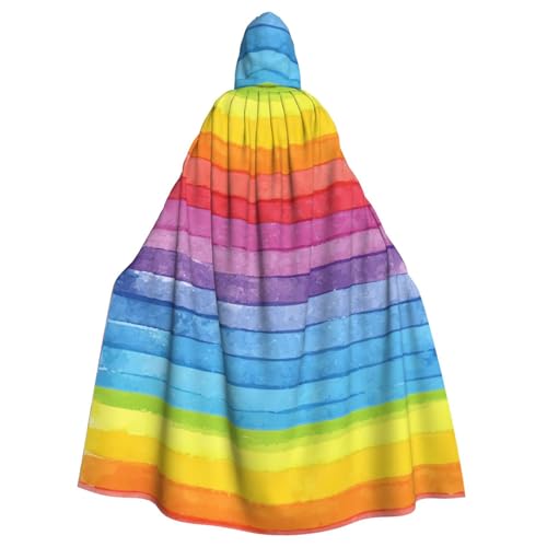 Zcmkjlg Farbenfroher Regenbogenstreifen-Druck, Halloween-Kapuzenumhang, Themenpartys, Umhang für Maskerade von Zcmkjlg