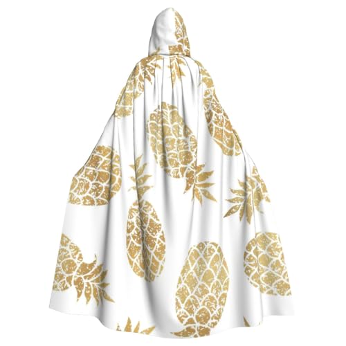Zcmkjlg Goldener Ananas-Hintergrunddruck für Erwachsene, Halloween-Kapuzenumhang, Themenpartys, Umhang für Maskerade von Zcmkjlg