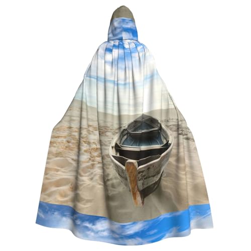 Zcmkjlg Kapuzenumhang für Erwachsene, Motiv: Boot, Strand, Sonnenaufgang, Zeitdruck, Halloween, Themenpartys, Umhang für Maskerade von Zcmkjlg