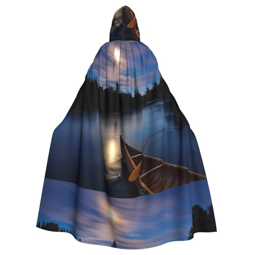Zcmkjlg Mondschein Kanu Allagash River Druck Erwachsene Halloween Kapuzenumhang Themenpartys Umhang für Maskerade von Zcmkjlg
