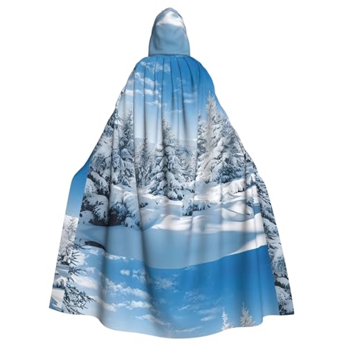 Zcmkjlg Schneebedeckter Winter-Baum-Druck, Erwachsenen-Halloween-Kapuzenumhang, Themenpartys, Umhang für Maskerade von Zcmkjlg