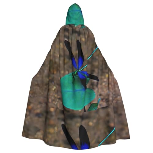 Zcmkjlg Schwarzer und blauer Libellen-Aufdruck, Halloween-Kapuzenumhang, Themenpartys, Umhang für Maskerade von Zcmkjlg