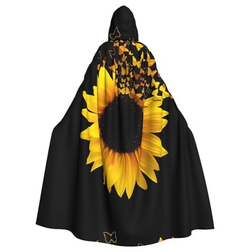 Zcmkjlg Sonnenblumen-Umhang mit Schmetterlingen, Kunstdruck, Erwachsenen-Halloween-Kapuzenumhang, Themenpartys, Umhang für Maskerade von Zcmkjlg
