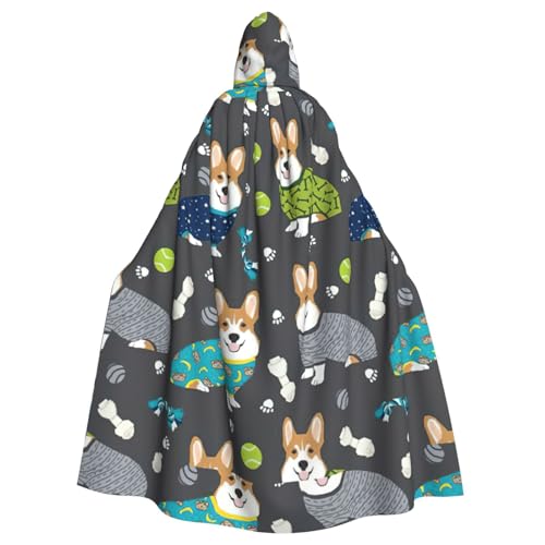 Zcmkjlg Tragen Sie Kleidung Corgi Hunde Druck Erwachsene Halloween Kapuzenumhang Themenpartys Umhang für Maskerade von Zcmkjlg