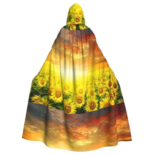 Zcmkjlg Traumhafter Sonnenuntergang eines Sonnenblumenfelds mit Kapuze, für Erwachsene, Halloween, Themenpartys, Umhang für Maskerade von Zcmkjlg