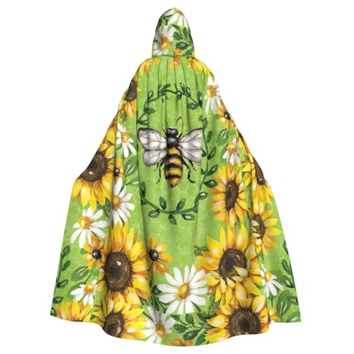 Zcmkjlg Umhang mit Kapuze für Erwachsene, Bienen- und Sonnenblumen-Druck, Themenpartys, Umhang für Maskerade von Zcmkjlg