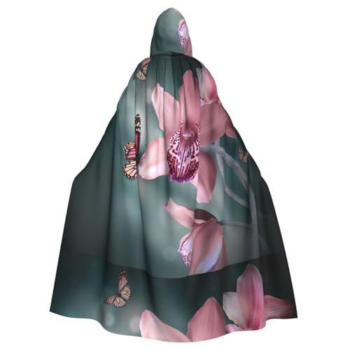 Zcmkjlg Umhang mit Orchidee, Blume, Schmetterling, weich, frühlingshaft, für Erwachsene, Halloween, Kapuzenumhang, Themenpartys, Umhang für Maskerade von Zcmkjlg