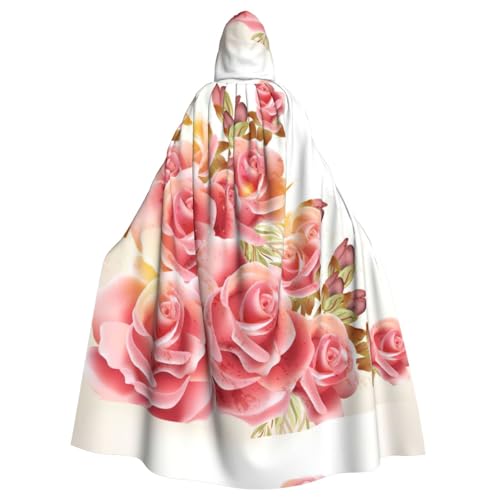 Zcmkjlg Umhang mit rosa Rosenblüten für Erwachsene, Halloween-Kapuzenumhang, Themenpartys, Umhang für Maskerade von Zcmkjlg