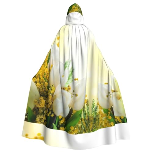 Zcmkjlg Umhang mit weißen Tulpen und Blumen, für Erwachsene, Halloween, mit Kapuze, Themenpartys, Umhang für Maskerade von Zcmkjlg