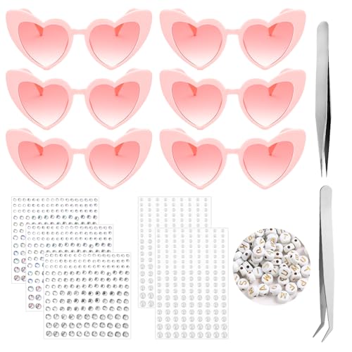 6 Paare Rosa Herz Sonnenbrille Herzbrillen, Kreative Dekoration Combo Sonnenbrille Herz Diamant-Perlen-Aufkleber Alphabet Perlen DIY Geeignet für Bride to be Braut Accessoires Bachelorette Party 6 Paare Rosa Herz Sonnenbrille Herzbrillen, Kreative Dekoration Combo Sonnenbrille Herz Diamant-Perlen-Aufkleber Alphabet Perlen DIY Geeignet für Bride to be Braut Accessoires Bachelorette Party von Zdhsufnvw