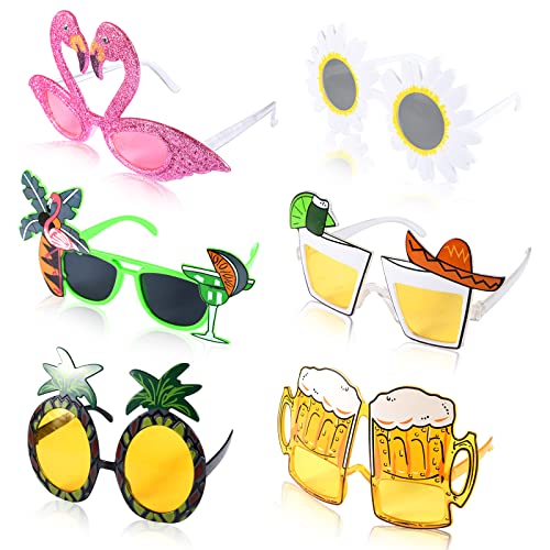 ZeYou Lustiges Sonnenbrillen Set 6 Paar,Neuheit Partybrille,Hawaiian Tropical Party Brille Set,Luau Beach Party Kostüm Dekoration,Brillen Neuheit Party Photo Booth für Kinder Erwachsene von ZeYou