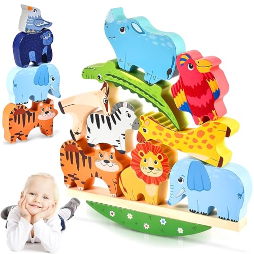 ZeYou Montessori Holzspielzeug ab 2 3 4 5 Jahren,Stapelspiel Holzspielzeug Tiere zum Stapeln, Holz Motorikspielzeug,Balancespiel Feinmotorik Lernspielzeug Taufe Geschenke für Baby Kinder von ZeYou