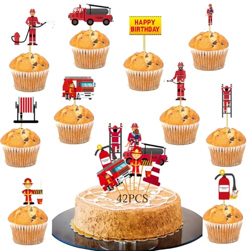 42 Stück Fire Truck Cupcake Toppers, Feuerwehr Geburtstagsfeier Deko, Fire Truck Cupcake Toppers, Geeignet für Mottopartys, Kindergeburtstage 42 Stück Fire Truck Cupcake Toppers, Feuerwehr Geburtstagsfeier Deko, Fire Truck Cupcake Toppers, Geeignet für Mottopartys, Kindergeburtstage von Zeaicos