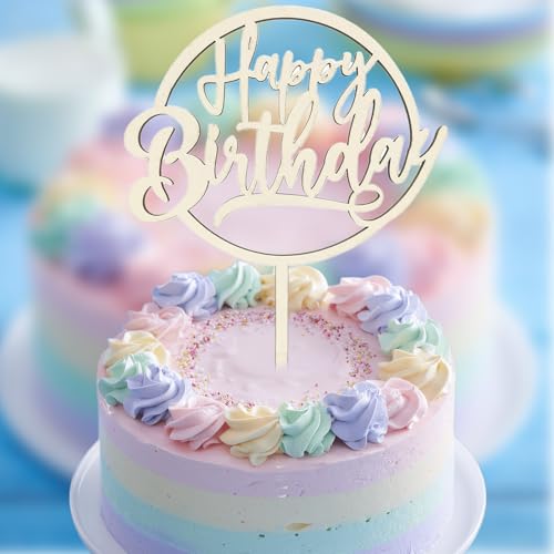 Zeaicos Cake Topper, Happy Birthday Cake Topper aus Holz Kuchendeko, Torten Topper Geburtstag für Mädchen Jungen Frauen Mann von Zeaicos