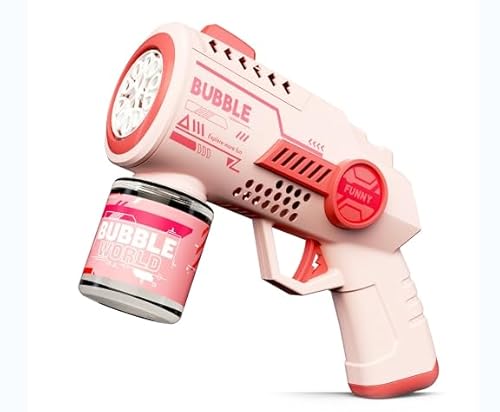 Zeawavsl Seifenblasenpistole, Kinder Seifenblasenmaschine Machine, Seifenblasen Pistole mit 100ML Seifenblasenlösung Und 2 Seifenblasen Flüssigkeit Für Kids Shooter Party Spielzeug (Pink) von Zeawavsl