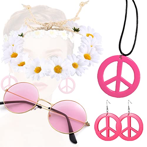 Zeaying 5 Stück 60er 70er Kostüm Zubehör, Hippie Kostüm Set, Retro Vintage Brille Friedenszeichen Halskette Sonnenblume Krone Haarband, Hippie-Party-Zubehör, Hippie Accessoires für Damen und Herren Zeaying 5 Stück 60er 70er Kostüm Zubehör, Hippie Kostüm Set, Retro Vintage Brille Friedenszeichen Halskette Sonnenblume Krone Haarband, Hippie-Party-Zubehör, Hippie Accessoires für Damen und Herren von Zeaying