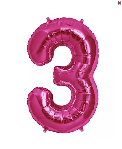 Folienballon, Nummer 3, klein, 35 cm, Rosa Folienballon, Nummer 3, klein, 35 cm, Rosa von Zebra Balloons