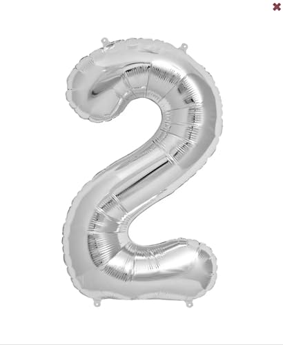 Folienballon, Zahl 2, klein, 35 cm, silberfarben Folienballon, Zahl 2, klein, 35 cm, silberfarben von Zebra Balloons