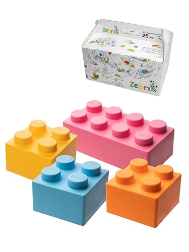 Zebrix XXL 25 Klemmbausteine 4 Sonderfarben I Große Bausteine in Pink, Hellblau, Orange, Gelb - (25 Steine) I Für Babys & Kinder I Made in Germany von Zebrix