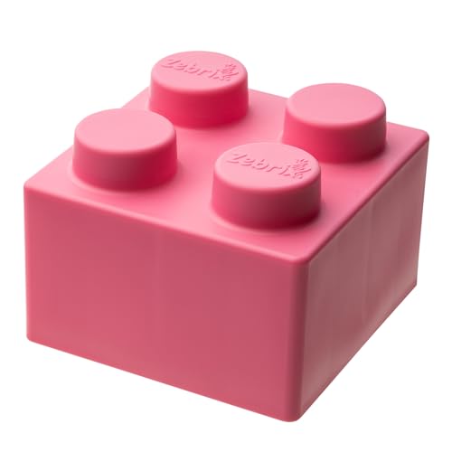 Zebrix XXL Baustein Pink | Geschenkverpackung 9.5 x 9.5 cm | 2x2 Noppen Soft-Touch Klemmbaustein | großer Baustein als Geschenk ab 6 Monaten | rosa Kunststoff 1 Stein von Zebrix