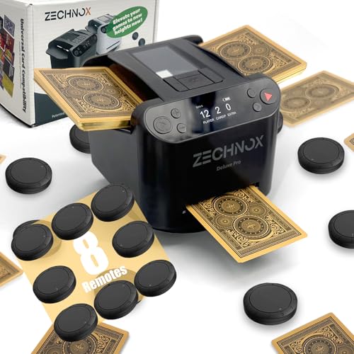 ZechnoX Automatische Kartenmischer und Kartensender mit 8 Fernbedienungen,geeignet für alle Kartenspiele,360 Grad Drehen Lässt,extrem leise,wiederaufladbar,für bis zu 12 Spieler (EU-Mattschwarz) von ZechnoX
