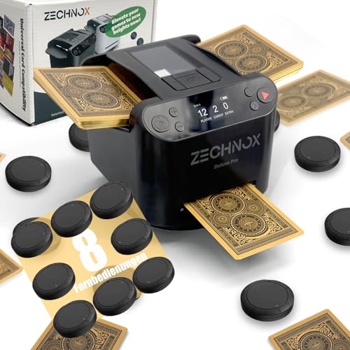 Zechnox Automatische Kartenmischer und Kartensender mit 8 Fernbedienungen,geeignet für alle Kartenspiele,360 Grad Drehen Lässt,extrem leise,wiederaufladbar,für bis zu 12 Spieler (EU-Schwarz Pro) von Zechnox