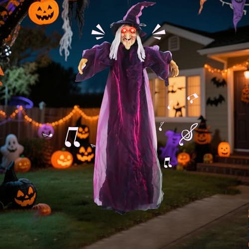 Halloween Deko Hexe Haengende Sprechende, Halloween Deko Outdoor Garten Gruseligen Animatronic Hexe mit Leuchtenden Augen, Helloween Party Requisite und als Dekoration für Rasen Hofdekorationen Halloween Deko Hexe Haengende Sprechende, Halloween Deko Outdoor Garten Gruseligen Animatronic Hexe mit Leuchtenden Augen, Helloween Party Requisite und als Dekoration für Rasen Hofdekorationen von Zecnaud