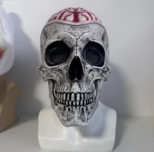 Halloween Maske Totenkopf mit Beweglichem Kiefer, 2025 Neu Halloween Masken Horror Gehirnblume Maske, Gruselig Halloween Totenkopf Latexmaske für Halloween Kostüm Cosplay Requisiten (Grauweiß) von Zecnaud