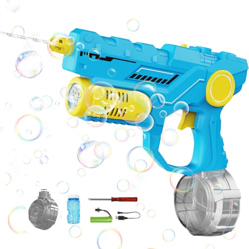 Wasserpistole Elektrisch Seifenblasenpistole, Automatische Elektrische Wasserpistole Kinder mit Seifenblasenmaschine, Blitzeffekten und Recoil, 8-9m Reichweite, Umfang, 450ML Kapazität (Blau) von Zecnaud