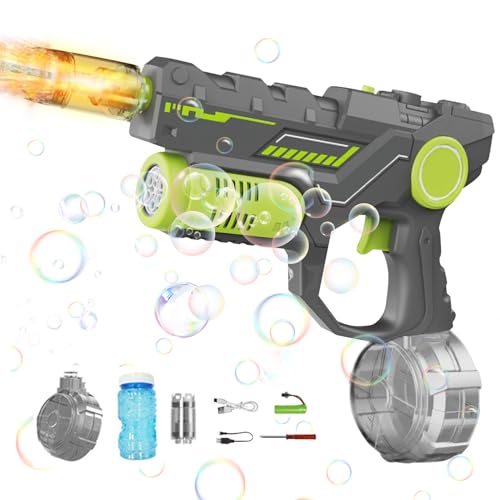 Wasserpistole Elektrisch Seifenblasenpistole, Automatische Elektrische Wasserpistole Kinder mit Seifenblasenmaschine, Blitzeffekten und Recoil, 8-9m Reichweite, Umfang, 450ML Kapazität (Grau) von Zecnaud
