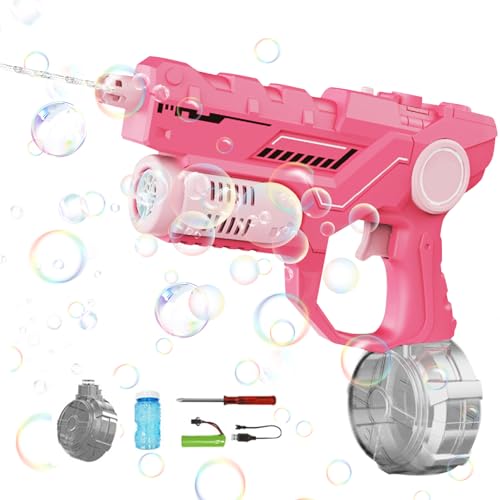 Wasserpistole Elektrisch Seifenblasenpistole, Automatische Elektrische Wasserpistole Kinder mit Seifenblasenmaschine, Blitzeffekten und Recoil, 8-9m Reichweite, Umfang, 450ML Kapazität (Rosa) von Zecnaud