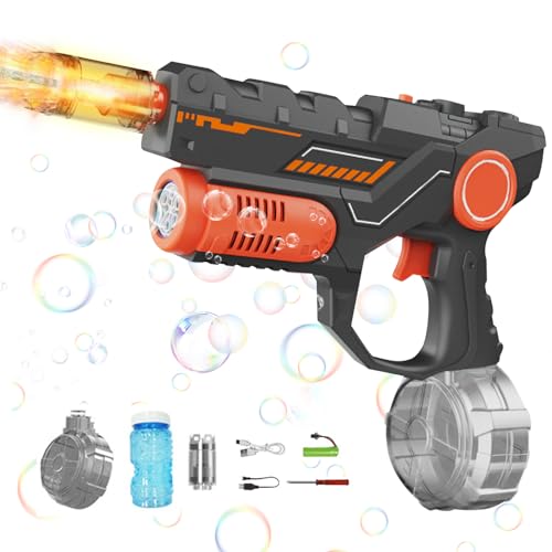 Wasserpistole Elektrisch Seifenblasenpistole, Automatische Elektrische Wasserpistole Kinder mit Seifenblasenmaschine, Blitzeffekten und Recoil, 8-9m Reichweite, Umfang, 450ML Kapazität (Schwarz) von Zecnaud