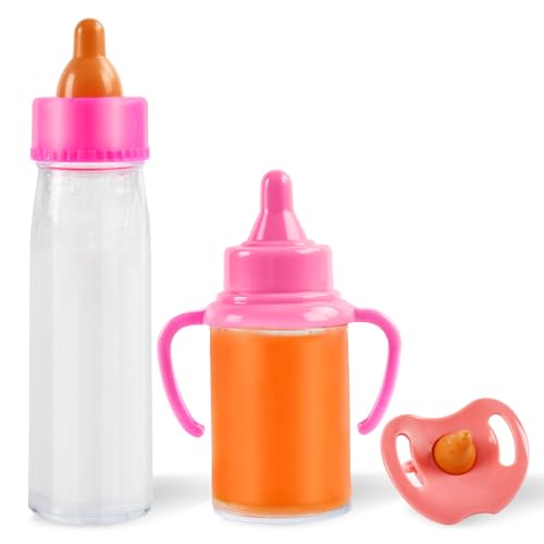 Magische Flasche, 2 Stück Magische Milchfläschchen mit Schnuller, New Born Baby Puppe Zubehör, Trinkflasche Puppenzubehör, Puppenflasche für Babypuppen, Spielpuppen, mit verschwindender Milch (B) von Zecouk