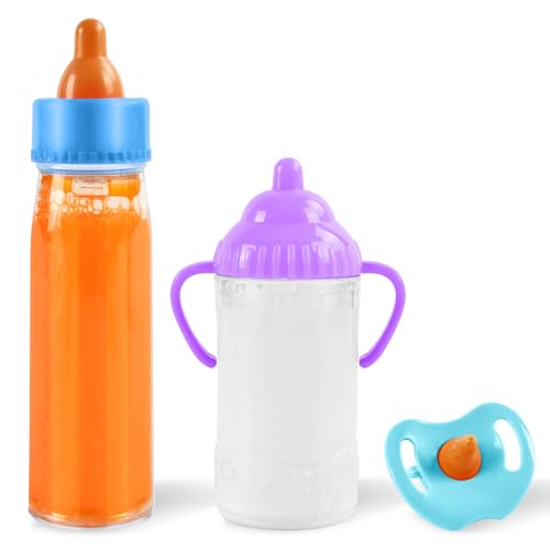 Magische Flasche, 2 Stück Magische Milchfläschchen mit Schnuller, New Born Baby Puppe Zubehör, Trinkflasche Puppenzubehör, Puppenflasche für Babypuppen, Spielpuppen, mit verschwindender Milch (C) von Zecouk