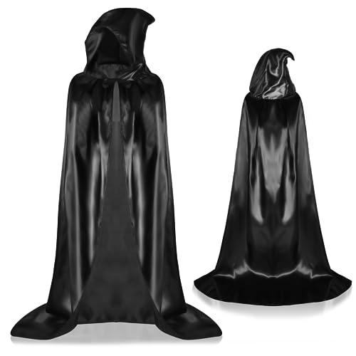 Schwarzer Umhang mit Kapuze Halloween Kostüm Cape Mittelalter Umhang Hexe Cape Kapuzenumhang für Kinder Erwachsener Feiertags Cosplay Kostüme (51 Zoll) von Zecouk