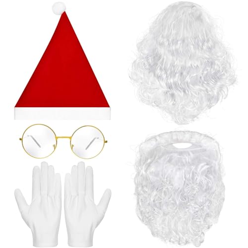 Weihnachtsmann Bart und Perücke Mütze Brille Handschuhe Nikolaus Bart und Perücke Weihnachtsmannbart 5 Stück Santa Claus Zubehör für Weihnachten, Familientreffen, Cosplay Weihnachtsmann Bart und Perücke Mütze Brille Handschuhe Nikolaus Bart und Perücke Weihnachtsmannbart 5 Stück Santa Claus Zubehör für Weihnachten, Familientreffen, Cosplay von Zecouk