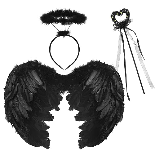 Zecouk Engelsflügel mit Heiligenschein und Zauberstab, Engel Flügel, Federflügel Engel, Engelsflügel Schwarz für Kinder Erwachsene, Engels flügel Kostüm für Halloween Karneval Cosplay Party Kostüme Zecouk Engelsflügel mit Heiligenschein und Zauberstab, Engel Flügel, Federflügel Engel, Engelsflügel Schwarz für Kinder Erwachsene, Engels flügel Kostüm für Halloween Karneval Cosplay Party Kostüme von Zecouk