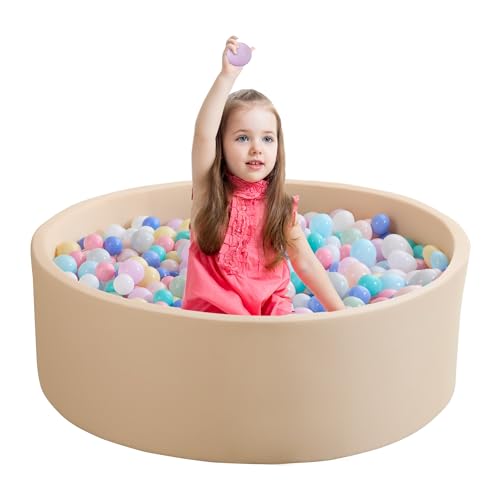 Zedachica Bällebad Baby 90Cmx30Cm Schaumstoff Bällebad Kinder Rund Bällebad Baby ab 1 Jahr Baby Bällepool für Innen und Außenbereich Mädchen und Jungen, (Beige, Ohne Bälle) von Zedachica