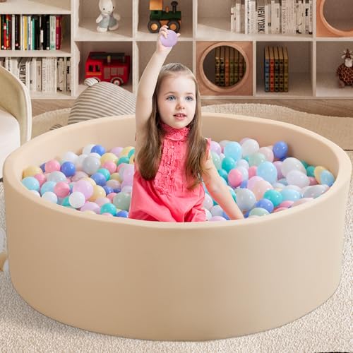 Zedachica Bällebad Baby 120Cmx40Cm Schaumstoff Bällebad Kinder Rund Bällebad Baby ab 1 Jahr Baby Bällepool für Innen und Außenbereich Mädchen und Jungen, (Beige, Ohne Bälle) von Zedachica