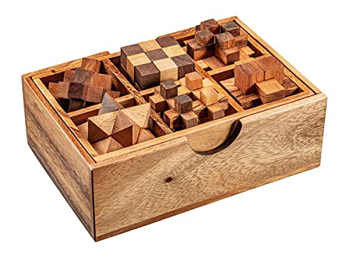 Zederello Geduld-Spiel Box mit 6 Knobel-Spielen in Holz-Verpackung, Logik-Set, Denk, Knobel-Sammlung, 3D Puzzle von Zederello