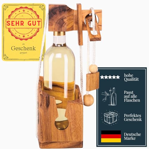 Zederello Weinpuzzle aus Holz Flaschenpuzzle Flaschen Tresor Safe Geschenkverpackung Weinflaschen Verpackung Weingeschenk Geduldsspiel knifflig Rätsel von Zederello