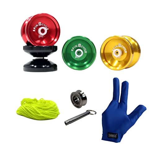 Zeekio Spin Cycle Yo-Yo – Anfänger, reaktionsschnelles Aluminium-YoYo – extra Lager, Werkzeug, Saiten, Handschuh, Aufkleber von Zeekio